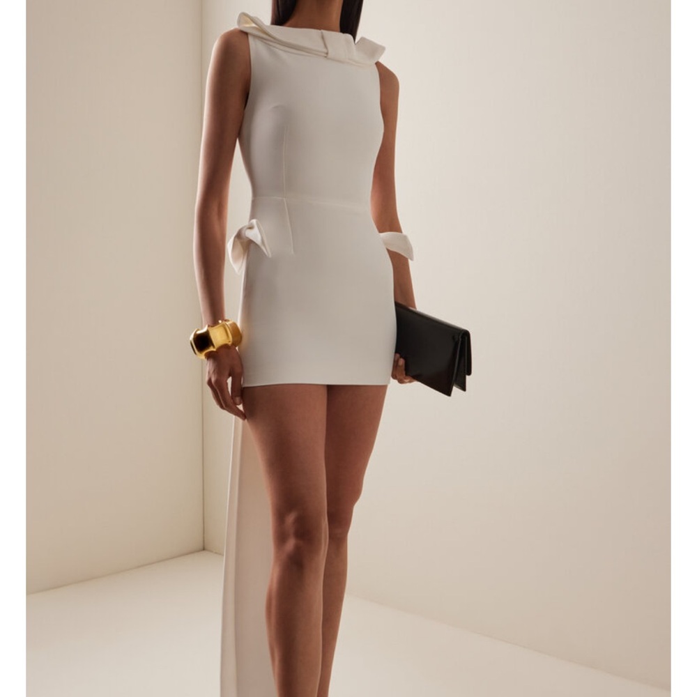 Chic White Mini Dress with Bow Accents